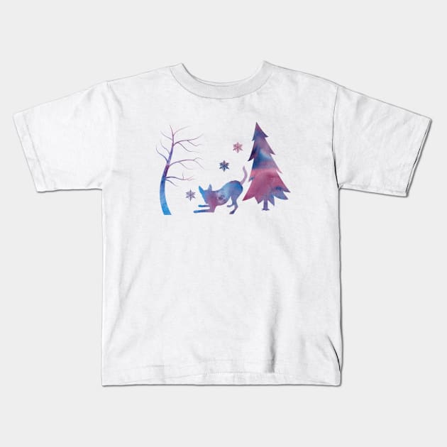 Kelpie Dog Art Winter Snowflakes Kids T-Shirt by BittenByErmines